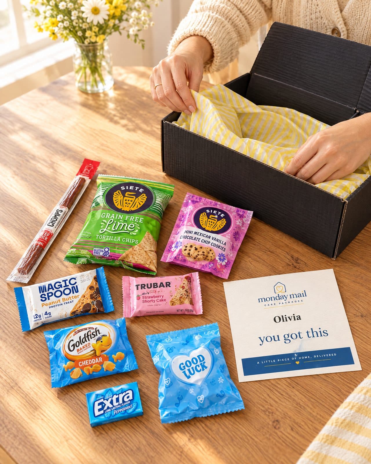 Packing a box by hand at the kitchen table